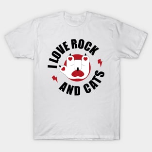 I love Rock and Roll  and Cat White Font T-Shirt